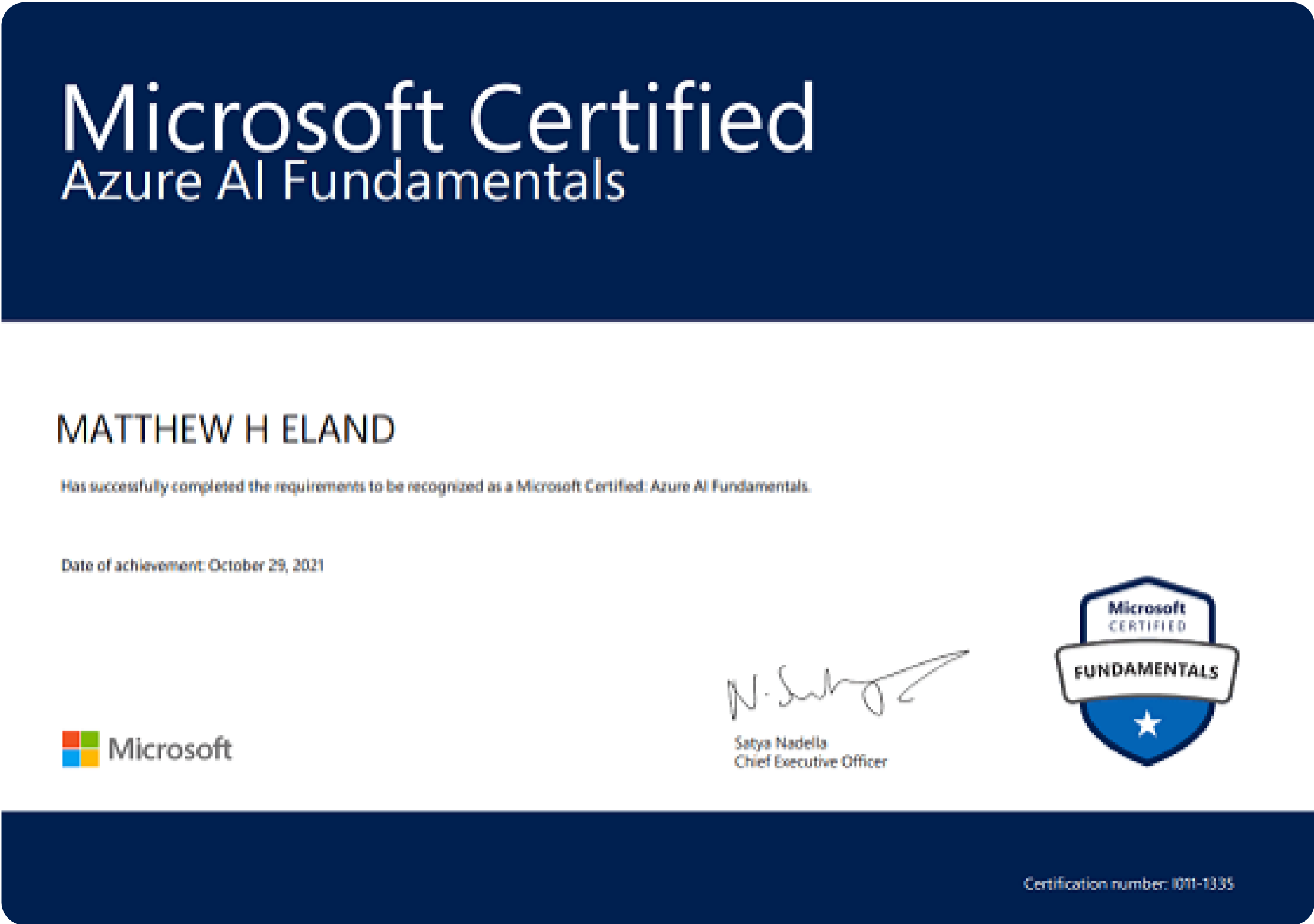 Microsoft Azure AI Fundamentals Certificate
